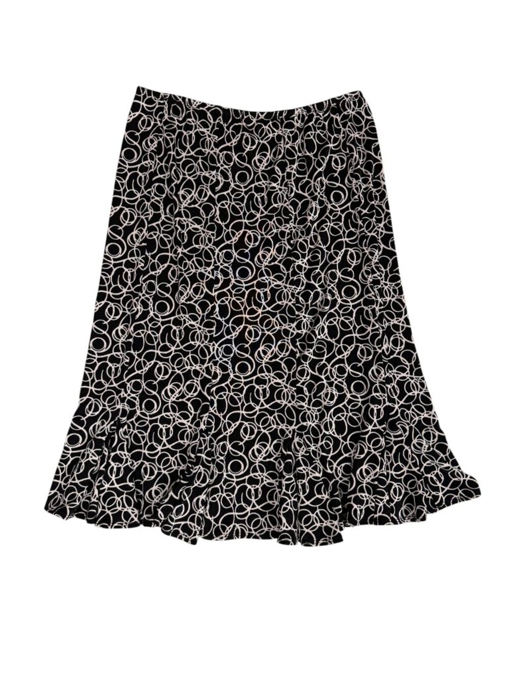 Laura Ashley Petite Black White Abstract Print Pull-On Flounce Midi Skirt PM